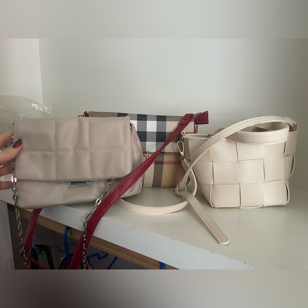 3 BundleForever 21 Cream Quilted Crossbody Bag,Red and Nude Crossbody Bag Cream